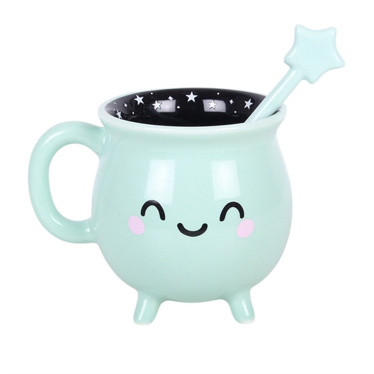 Mint Green Cauldron Mug with Wand Stirrer, alternate view