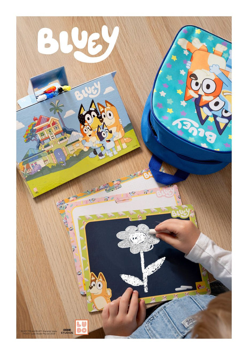 Bluey Colouring & Drawing School Backpack, side angle
