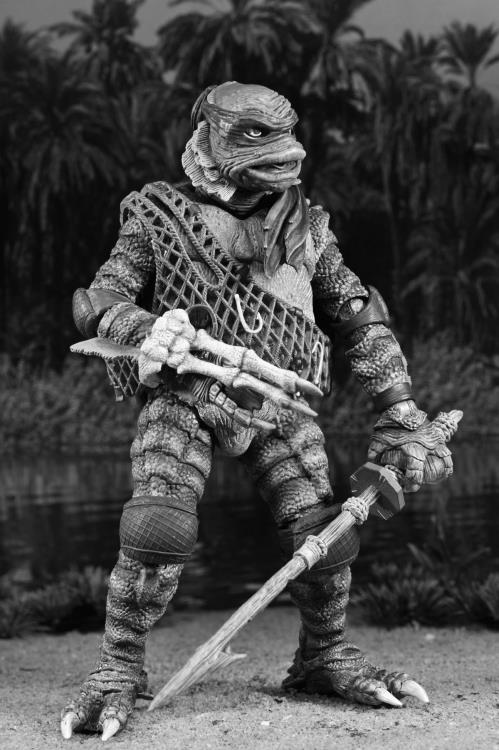 NECA TMNT Universal Monsters Black and White Turtles Action Figures 4 Pack, size reference