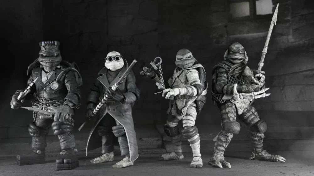 NECA Universal Monsters x Teenage Mutant Ninja Turtles Turtles (Black & White) Action Figures 4-Pack