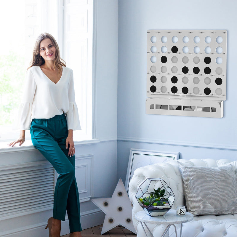 White Four in a Row Wall Game, in display