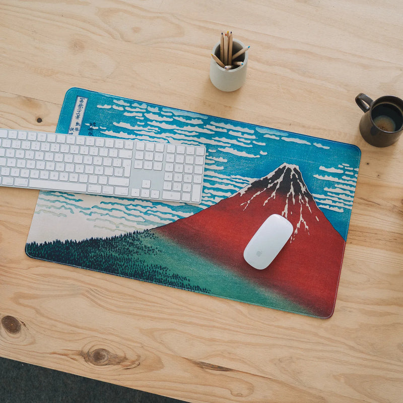 Hokusai Vegan Leather XL Mouse Mat Desk Pad 35 x 60 cm close up detail