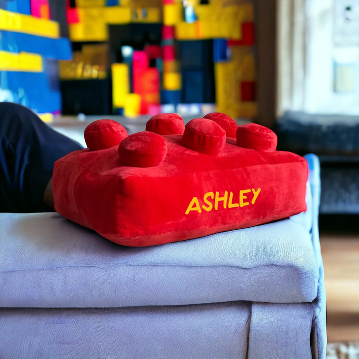 Red Retro Building Brick Cushion (Personalisable)