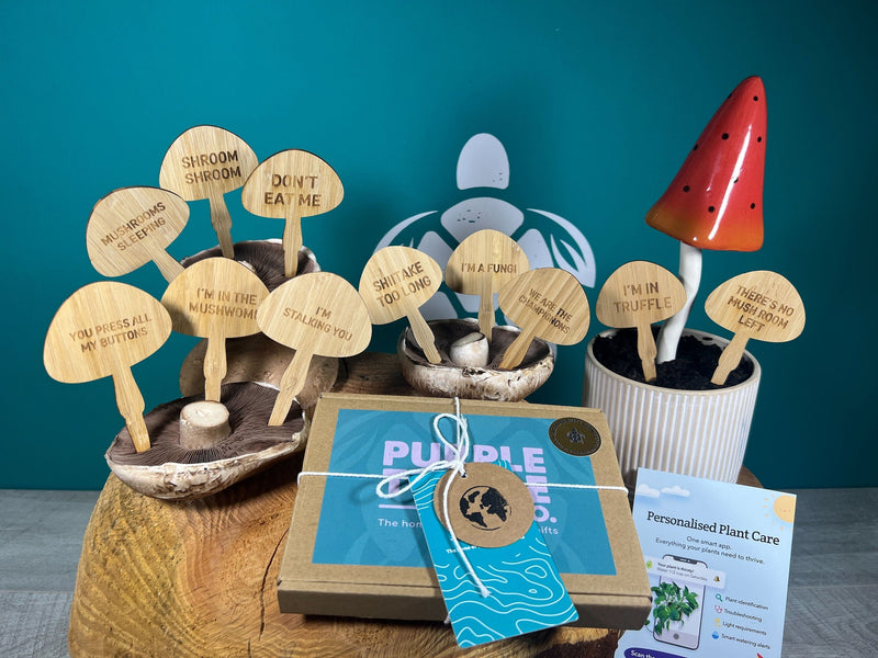 Mushroom Plant Stakes Gift Set, close-up detail