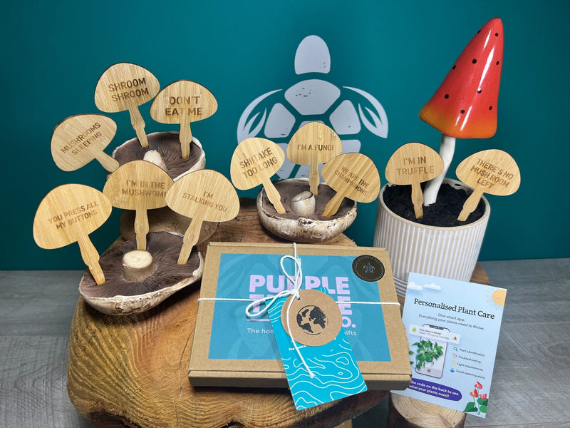 Mushroom Plant Stakes Gift Set collectible from Purple Turtle Co