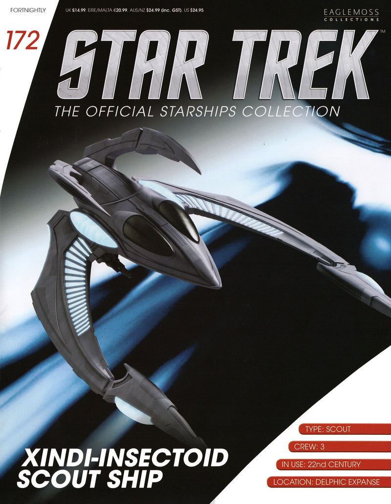 Xindi Insectoid Scout Ship Model Diecast Ship (Eaglemoss / Star Trek), in display