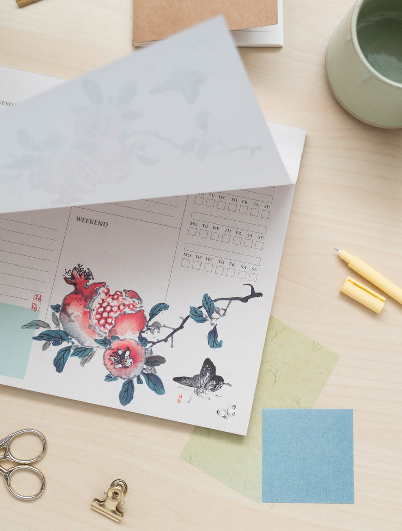 Hokusai A4 Weekly Planner 54 Sheets English Language close up detail