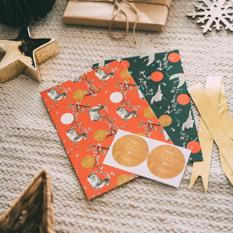 Hokusai Japanese Wrapping Paper Set of 2 With Ribbon side angle