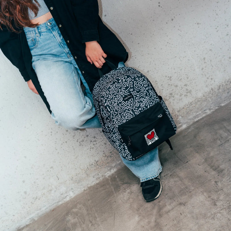Keith Haring Polyester Backpack With Four Pockets close up detail
