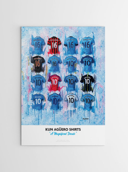 Kun Agüero Shirts - A2 Signed Limited Edition Prints collectible from Terry Kneeshaw Art