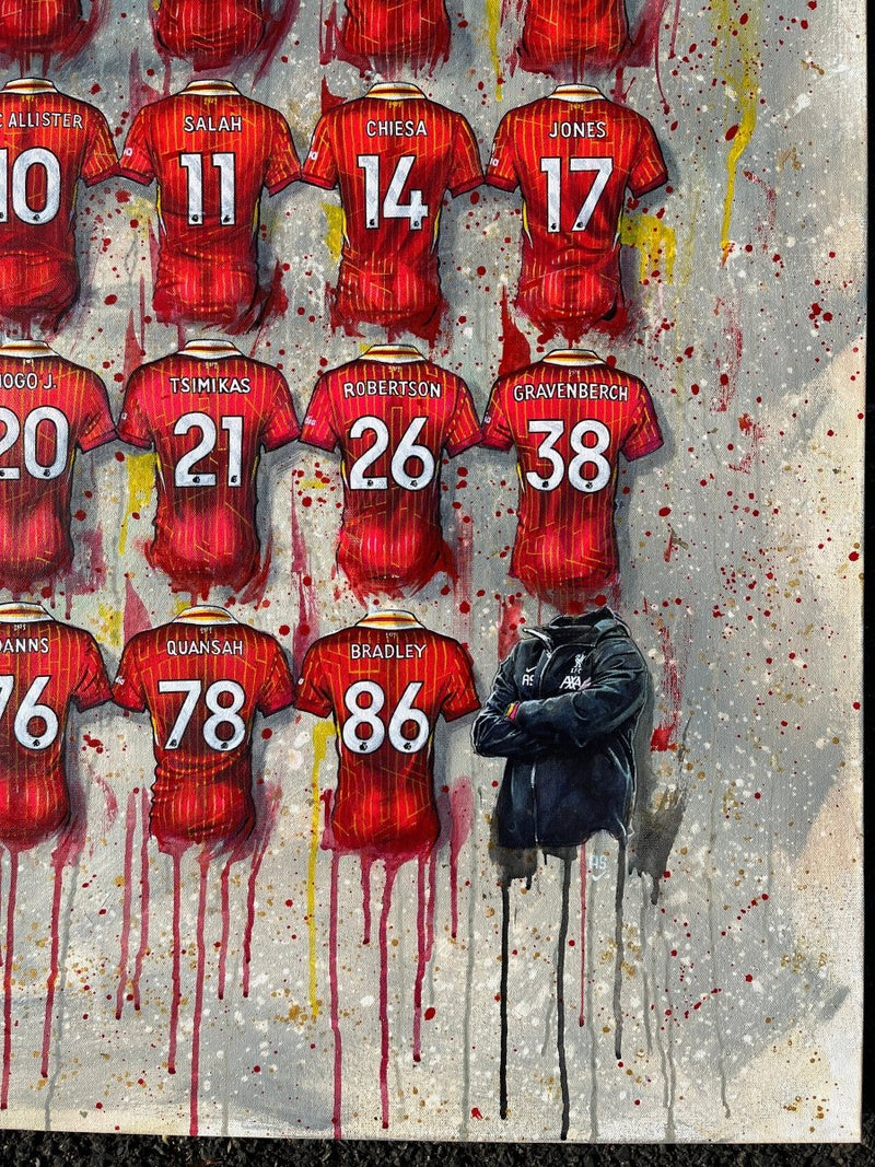 Liverpool 24/25 Champions - Framed A3, close-up detail