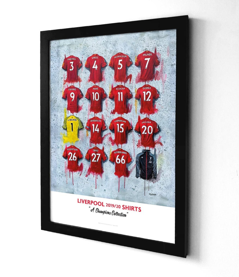 Liverpool FC 20/21 Champions Shirts - A2 Signed Limited Edition Prints, side angle