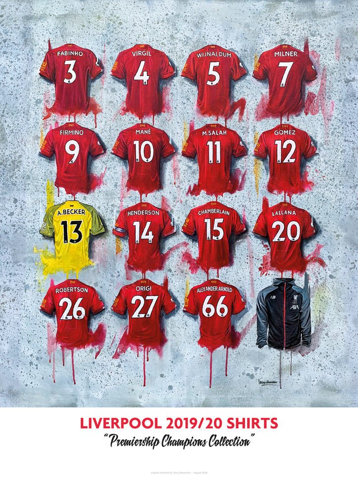 Liverpool FC 20/21 Champions Shirts - A2 Signed Limited Edition Prints collectible from Terry Kneeshaw Art