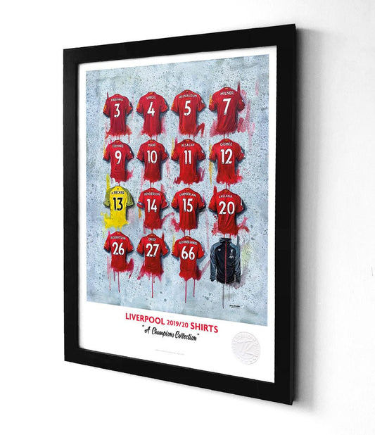 Liverpool FC 19/20 Champions Shirts A3 collectible from Terry Kneeshaw Art