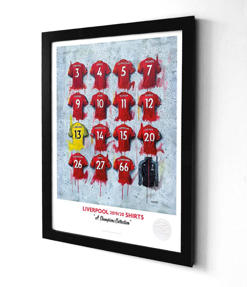 Liverpool FC 19/20 Champions Shirts A3 collectible from Terry Kneeshaw Art
