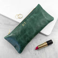 Personalised Luxury Slimline Leather Clutch in Bottle Green