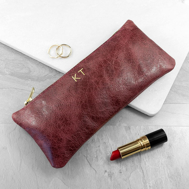 Personalised Luxury Slimline Leather Clutch in Burgundy