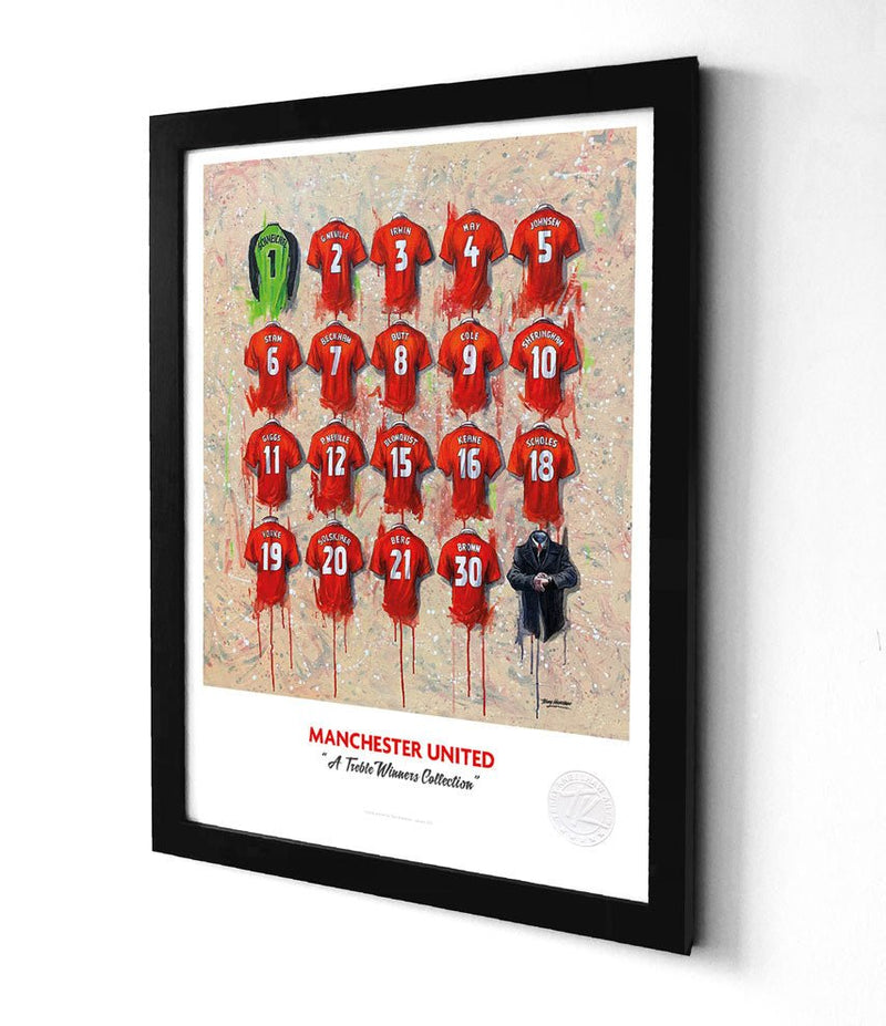 Man United Shirts Treble A3 collectible from Manchester United Terry Kneeshaw Art