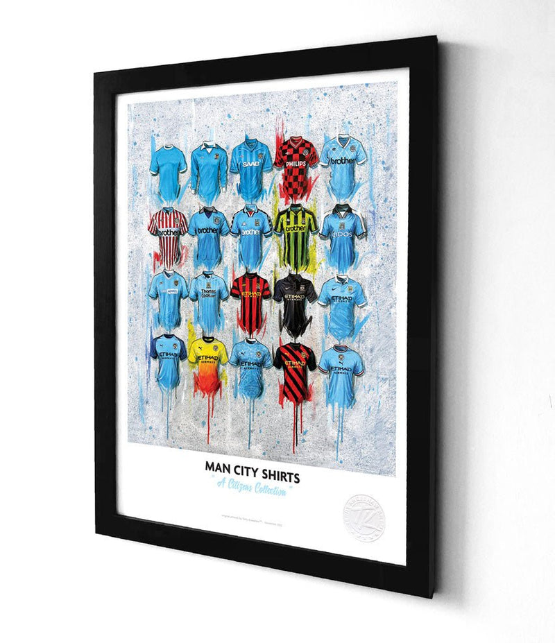 Manchester City FC 2022 Shirts A3 collectible from Terry Kneeshaw Art