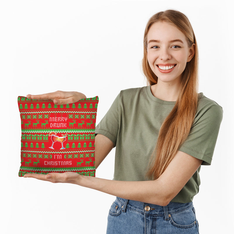 Merry Drunk, I'm Christmas - Cushion - Two Sizes, side angle