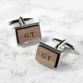 Personalised Monogram Engraved Rectangle Walnut Cufflinks