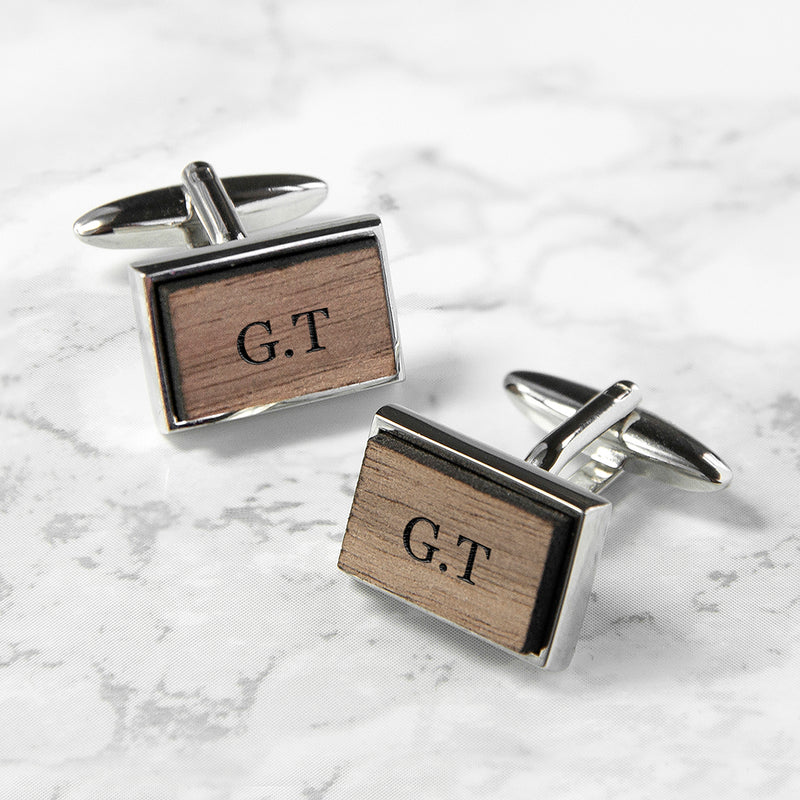 Personalised Monogram Engraved Rectangle Walnut Cufflinks