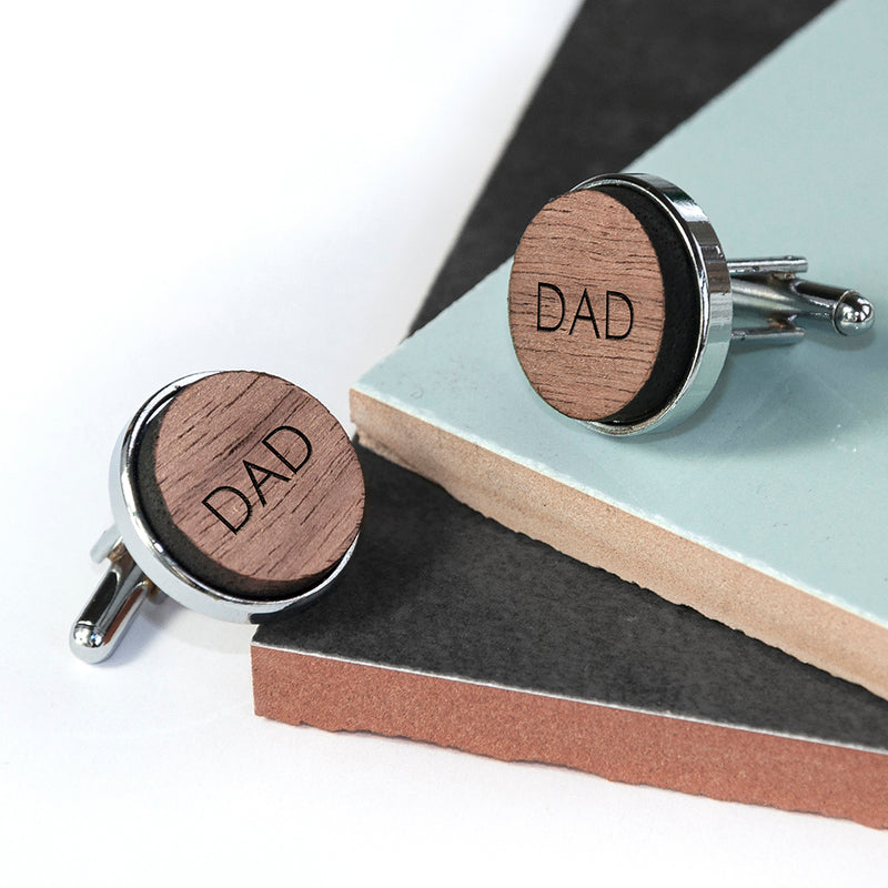 Personalised Monogram Engraved Round Walnut Cufflinks