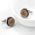 Personalised Monogram Engraved Round Walnut Cufflinks