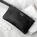 Personalised Monogrammed Black Leather Clutch Bag