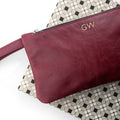 Personalised Monogrammed Burgundy Leather Clutch Bag