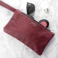 Personalised Monogrammed Burgundy Leather Clutch Bag