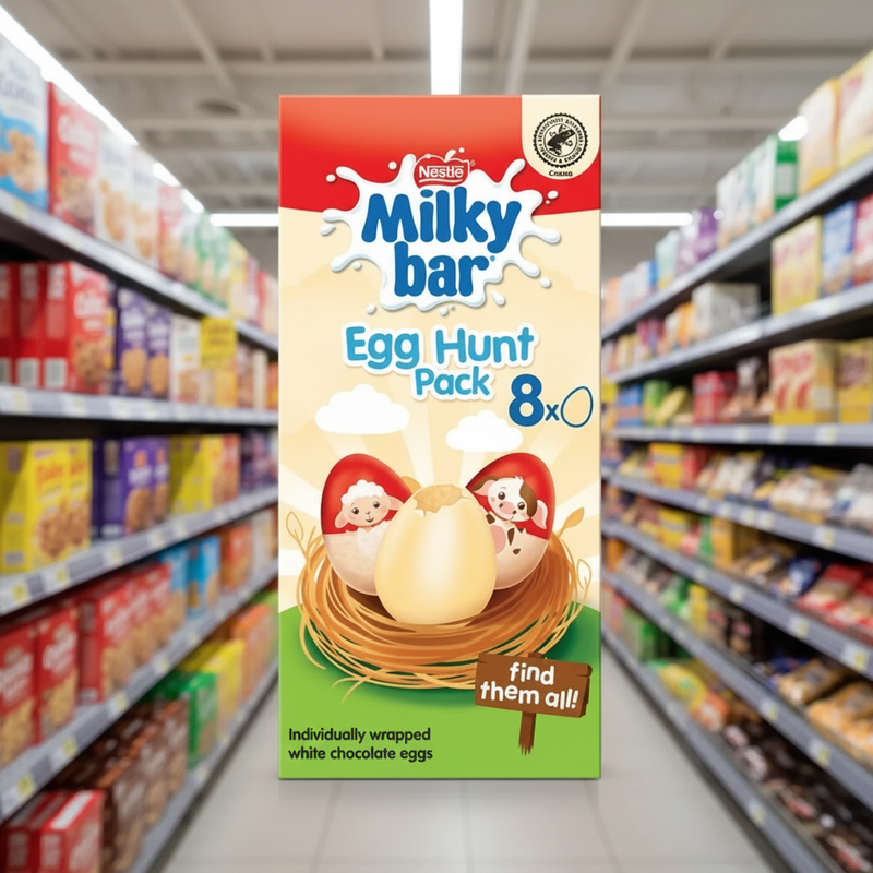 12 x Milkybar White Chocolate Easter Egg Hunt Box - 120GM