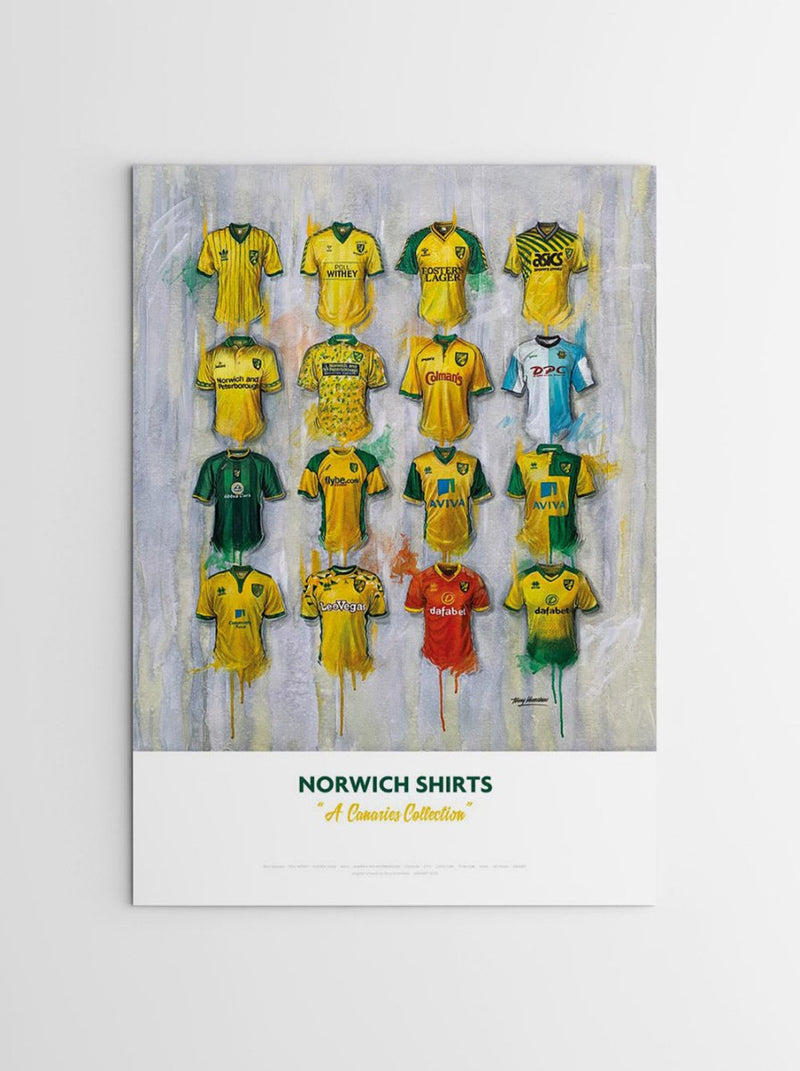 Norwich FC Shirts - A2 Signed Limited Edition Prints collectible from Terry Kneeshaw Art