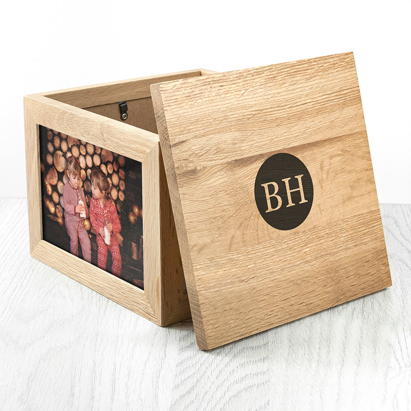 Personalised Oak Photo Keepsake Box with Initials