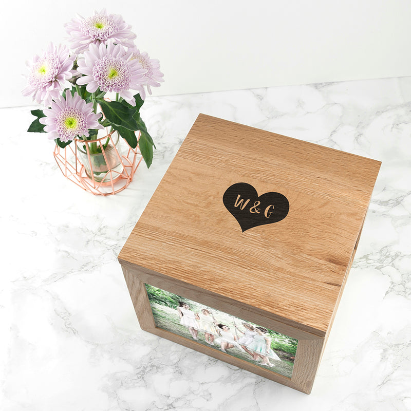Personalised Oak Photo Keepsake Box with Initials
