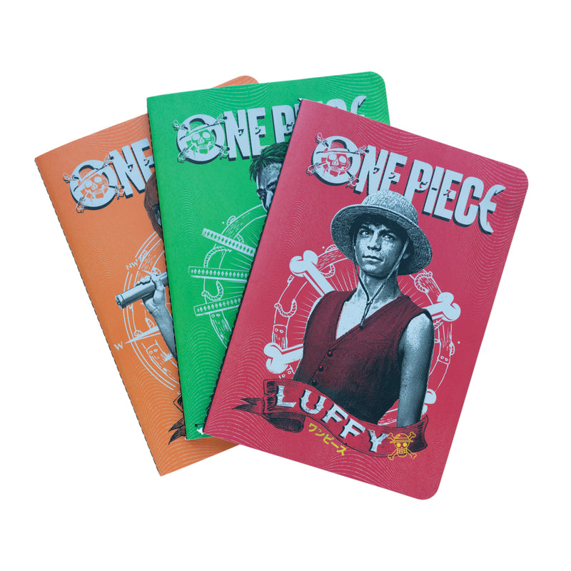 One Piece Netflix Luffy Zoro and Nami Pack of 3 A5 Notebooks