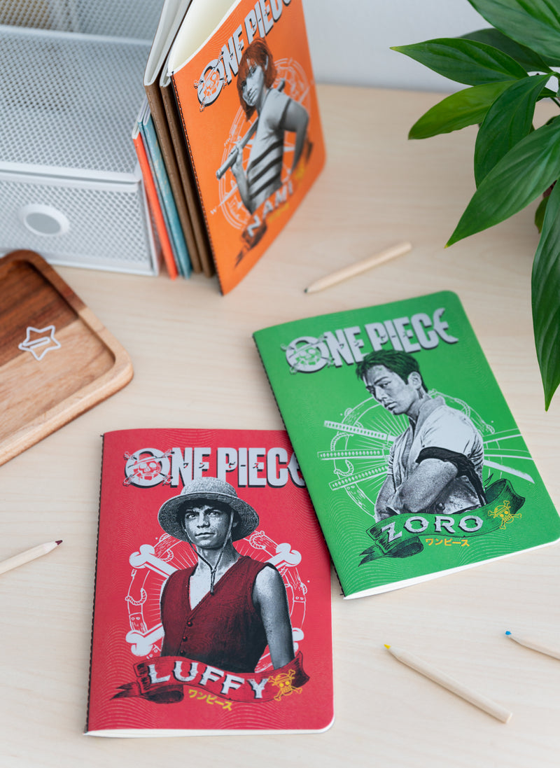One Piece Netflix Luffy Zoro and Nami Pack of 3 A5 Notebooks design detail