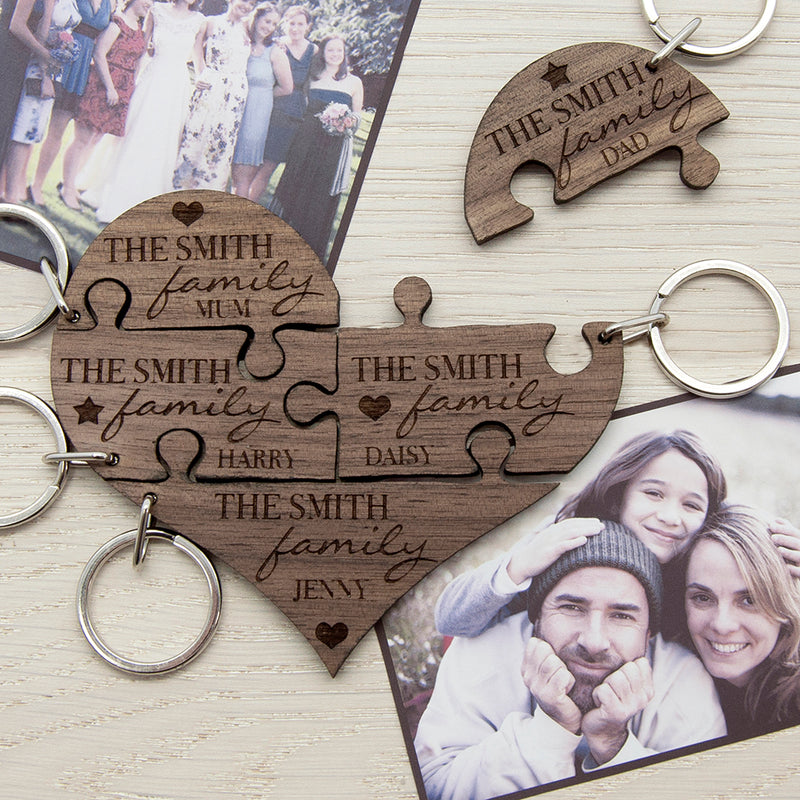 Personalised Our Family Heart Wooden Jigsaw Keyring