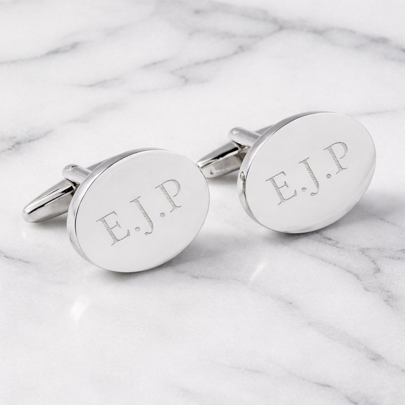 Personalised Silver Plated Oval Cufflinks