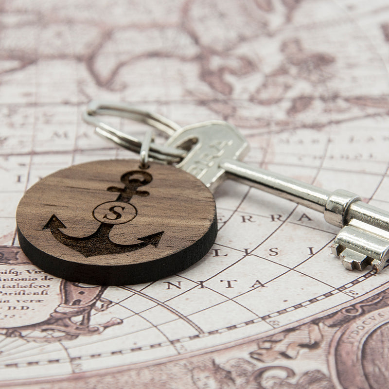 Personalised Anchor and Initial Round Wooden Keyring