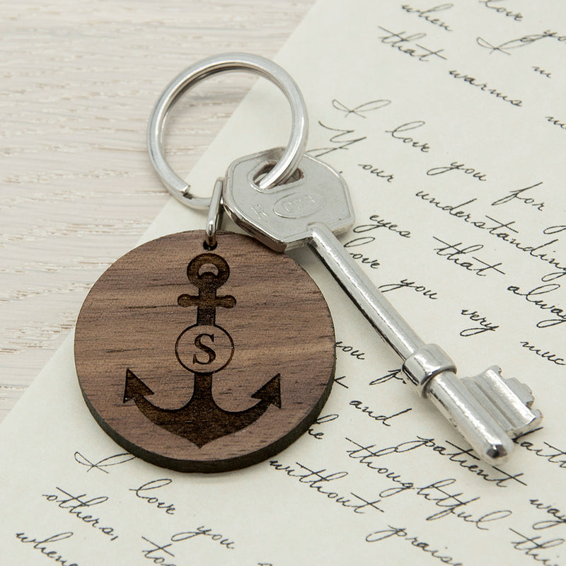 Personalised Anchor and Initial Round Wooden Keyring