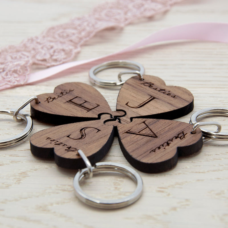 Personalised Besties Lucky Clover Wooden Keyring