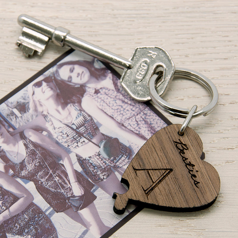 Personalised Besties Lucky Clover Wooden Keyring