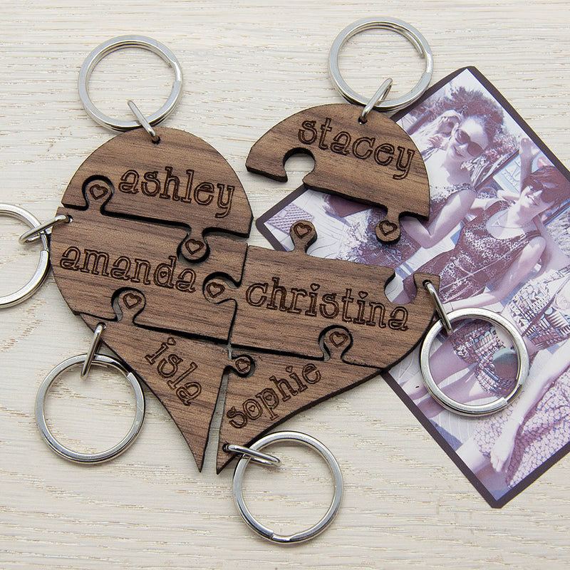 Personalised To Our Bridesmaid Heart Jigsaw Wooden Keyring