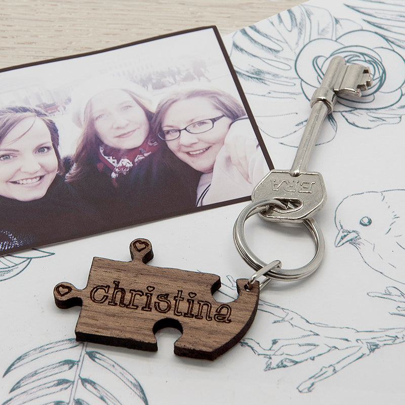 Personalised To Our Bridesmaid Heart Jigsaw Wooden Keyring