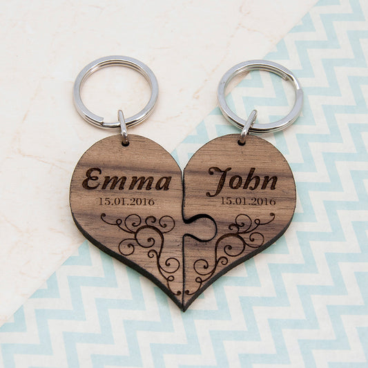 Personalised Couples' Romantic Joining Heart Keyring