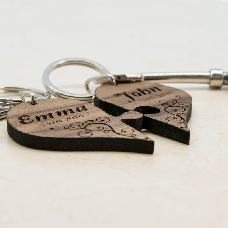 Personalised Couples' Romantic Joining Heart Keyring