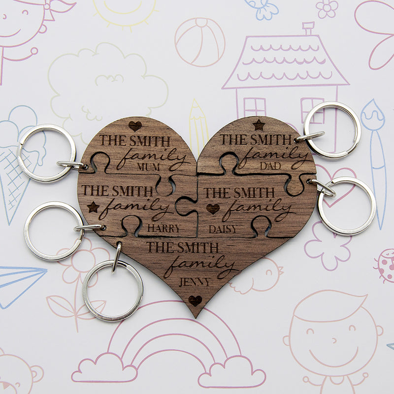 Personalised Our Family Heart Wooden Jigsaw Keyring