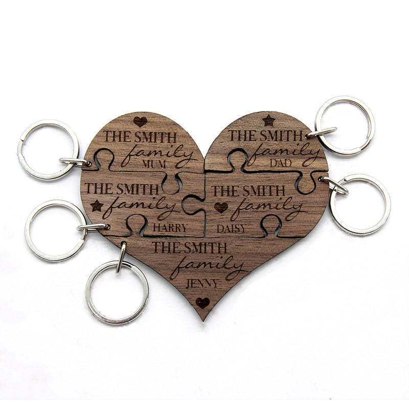 Personalised Our Family Heart Wooden Jigsaw Keyring