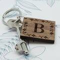 Personalised Floral Frame Initial Wooden Keyring